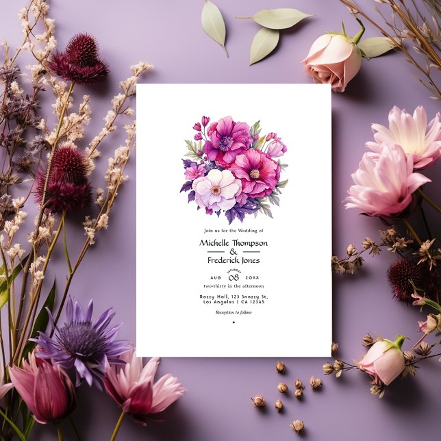Violet and Pink Floral Wedding Invitation (Creator Uploaded)