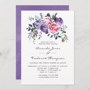 Violet and Pink Watercolor Floral Rehearsal Dinner Invitation