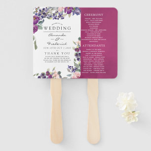 Violet and Plum Floral Wedding Program Hand Fan