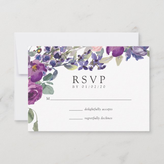 Violet and Plum Floral Wedding RSVP (Front)