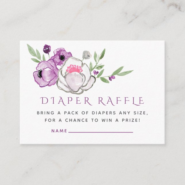 Violet and Sage Floral Baby Shower Diaper Raffle Enclosure Card (Front)