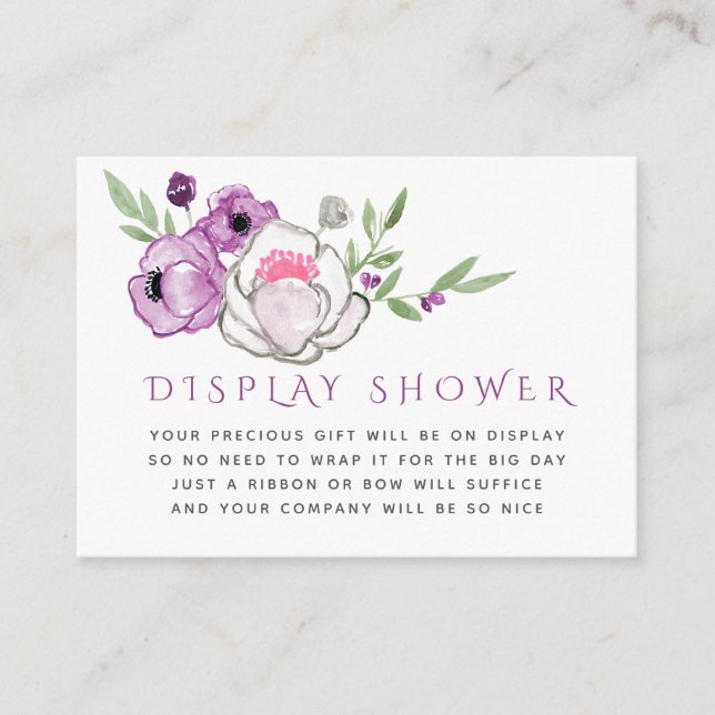 Violet and Sage Floral Baby Shower Display Shower Enclosure Card (Front)