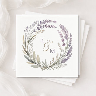 Violet and Sage Floral Wreath Wedding Napkin