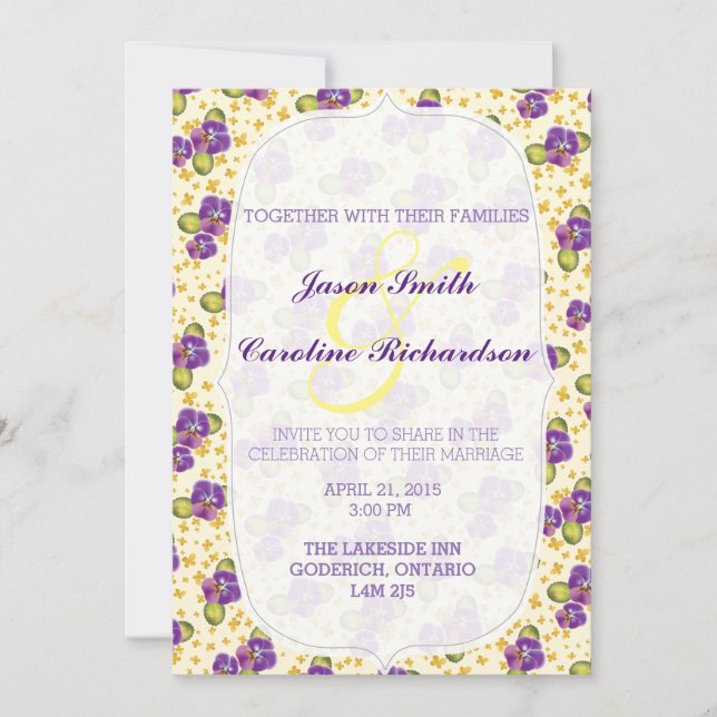 Violet and Tiny Yellow Floral Wedding Invitation (Front)