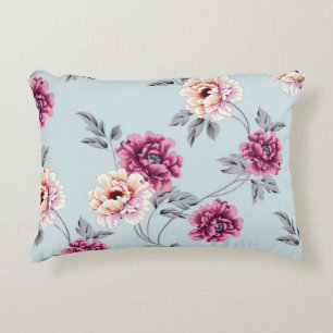violet and yellow flowers with leaves pattern on b decorative cushion