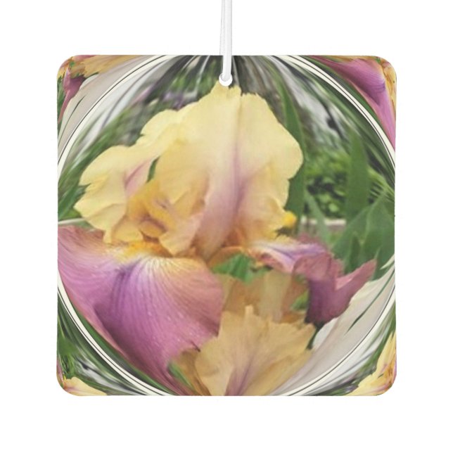 Violet and Yellow Iris Design in Clear Globe Car Air Freshener (Front)