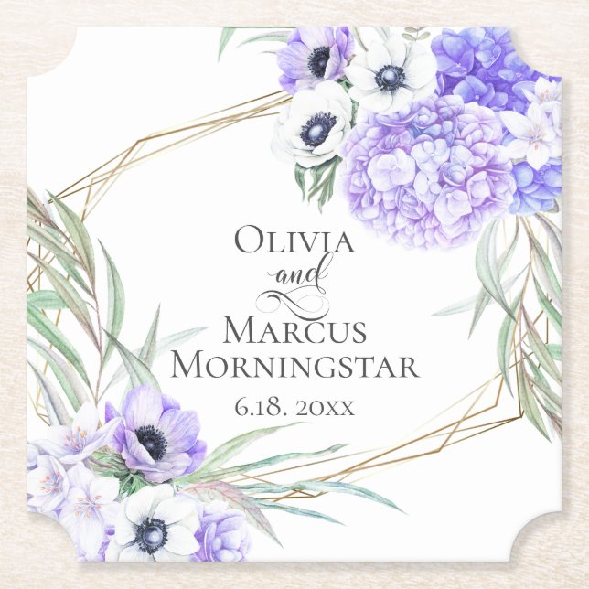 Violet Anemone Floral Bouquet Luncheon Paper Coaster (Front)