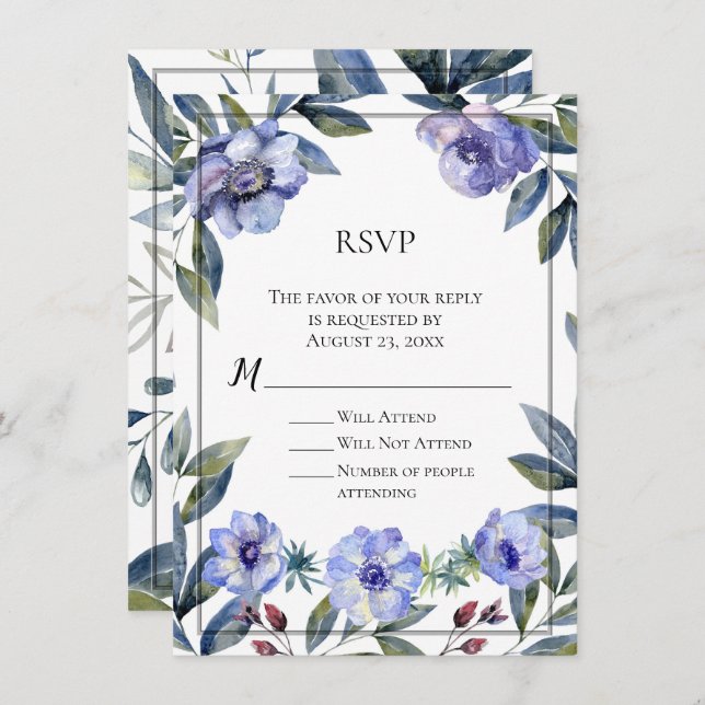 Violet Anemone Flower Watercolor Wedding Invitation (Front/Back)