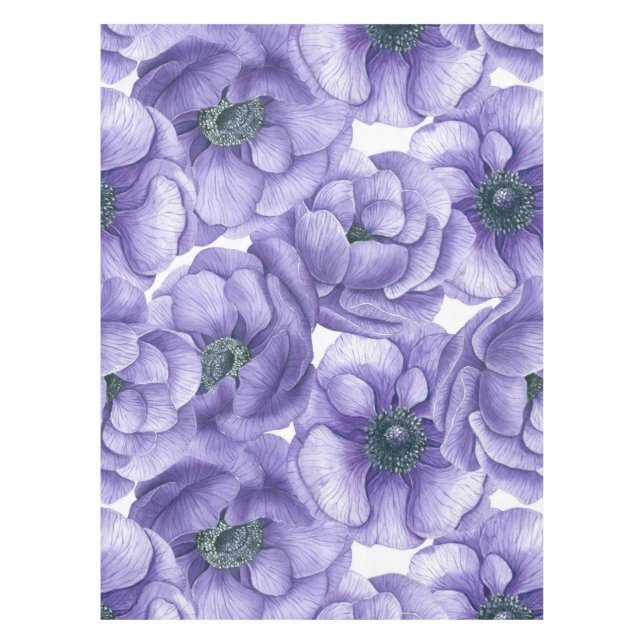 Violet anemone flowers watercolor pattern tablecloth (Front)