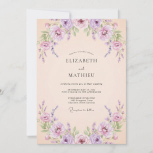 Violet Apricot Blossom Wedding Invitation