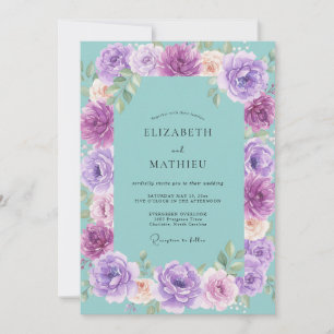 Violet Aqua Bloom Wedding Invitation