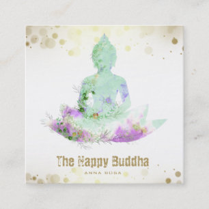 *~* Violet Aqua Buddha QR AP33 Floral Lotus Square Business Card