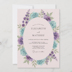 Violet Aqua Wreath Wedding Invitation