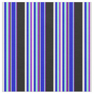 Violet, Aquamarine, Blue, Mint Cream & Black Lines Fabric