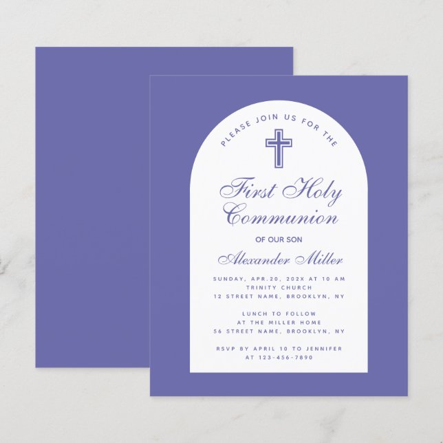 Violet Arch First Holy Communion Budget Invitation (Front/Back)