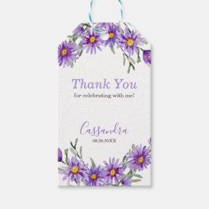 Violet Aster Floral Botanical Birthday Thank You Gift Tags