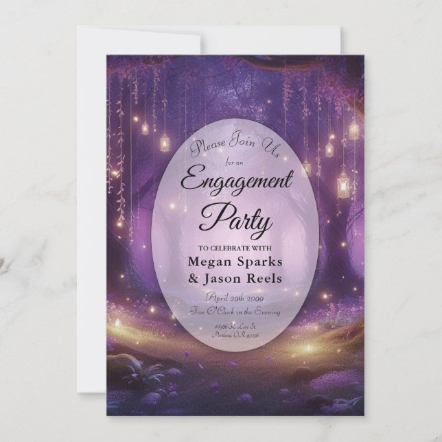 Violet at Midnight Enchanted Forest Engagement  Invitation (Front)