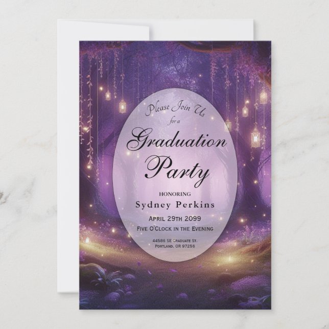 Violet at Midnight Enchanted Forest Graduation Invitation (Front)