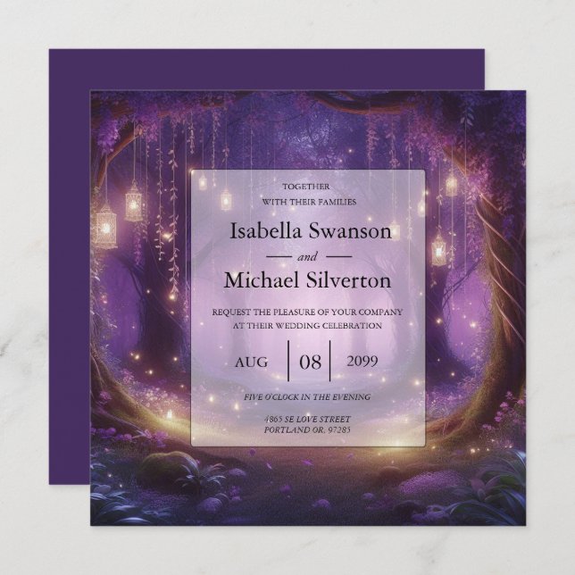 Violet at Midnight Enchanted Forest Wedding Invitation (Front/Back)