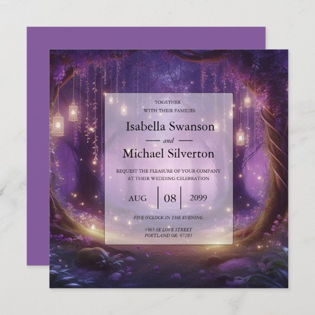 Violet at Midnight Enchanted Forest Wedding Invitation (Front/Back)