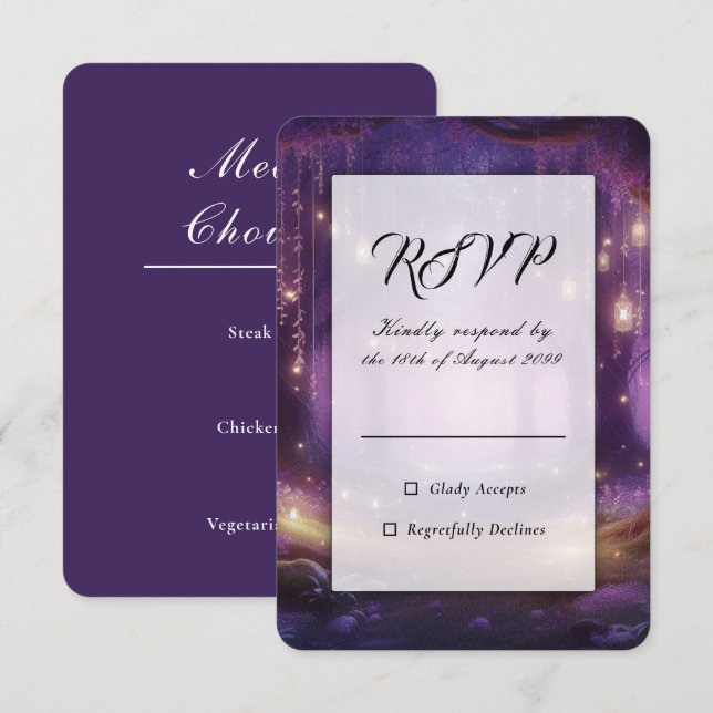 Violet at Midnight Enchanted Forest Wedding RSVP Card (Front/Back)