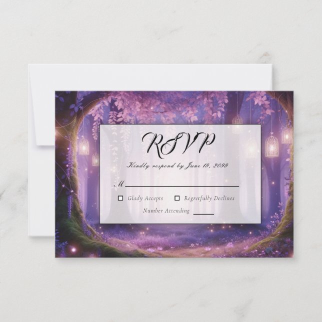 Violet at Midnight Enchanted Forest Wedding RSVP Card (Front)