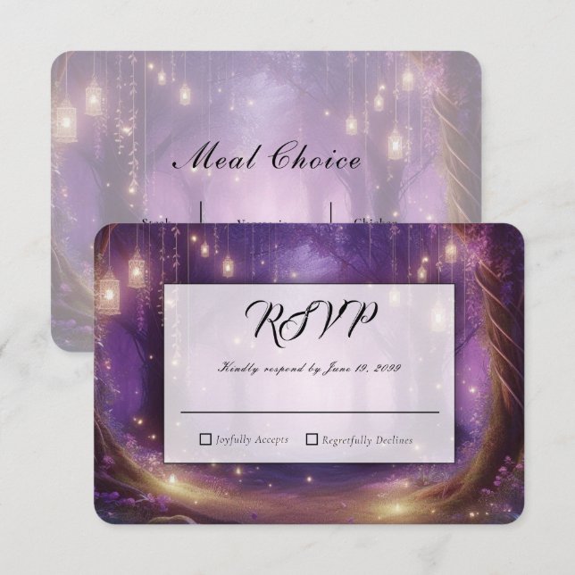 Violet at Midnight Enchanted Forest Wedding RSVP Card (Front/Back)