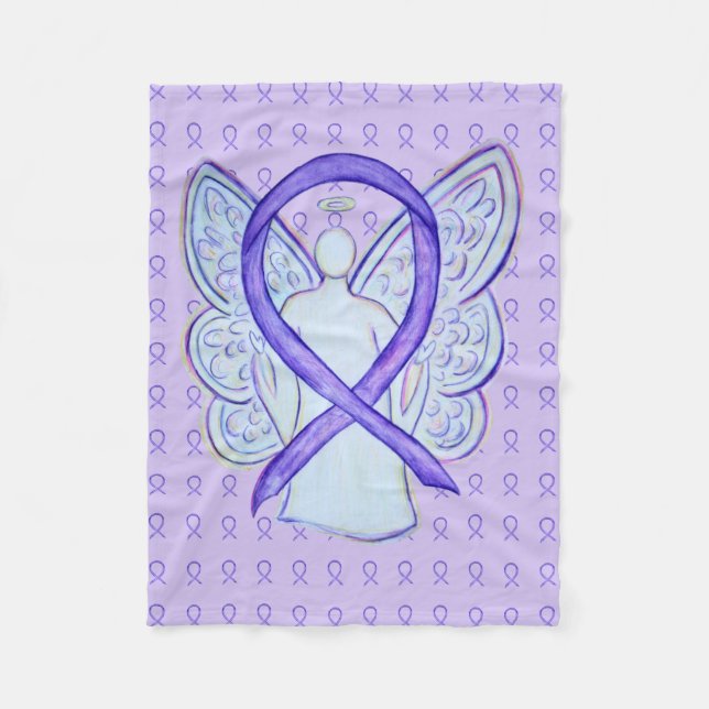 Violet Awareness Ribbon Angel Fleece Blankets (Front)
