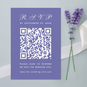 Violet Big QR Code Simple Calligraphy Wedding RSVP Card