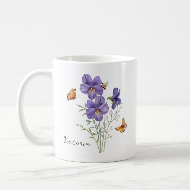 Violet Birth Month Flower Coffee Mug (Left)