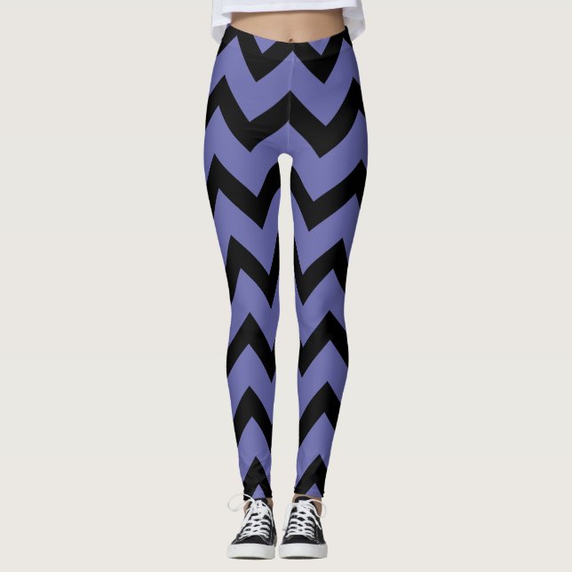 violet Black Chevron pattern Leggings (Front)