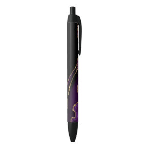 Violet Black Marble Agate Dark Glamour Golden Ink Pen