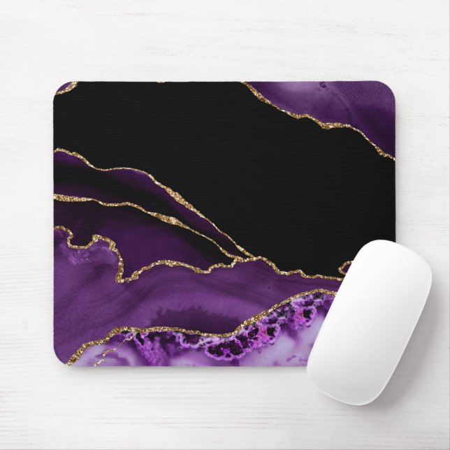 Violet Black Marble Agate Dark Glamour Golden Mouse Pad (With Mouse)