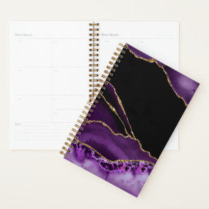 Violet Black Marble Agate Dark Glamour Golden Planner