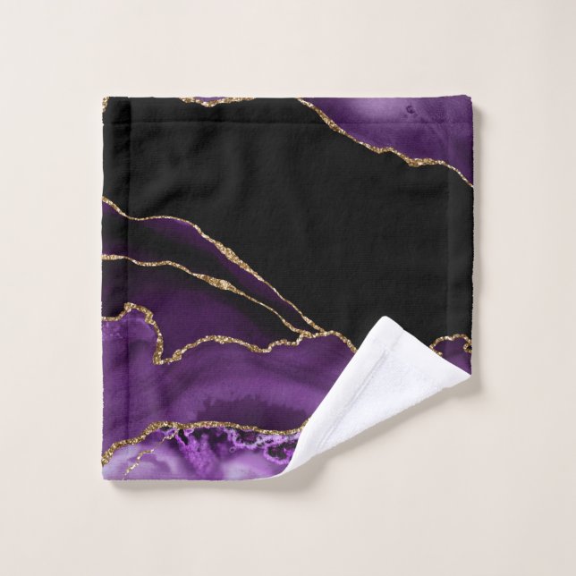 Violet Black Marble Agate Dark Glamour Golden Wash Cloth (Wash Cloth)