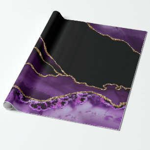 Violet Black Marble Agate Dark Glamour Golden Wrapping Paper