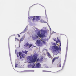 Violet Blooms Watercolor Purple Flowers Painted Apron