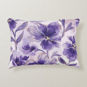 Violet Blooms Watercolor Purple Flowers Painted Decorative Cushion