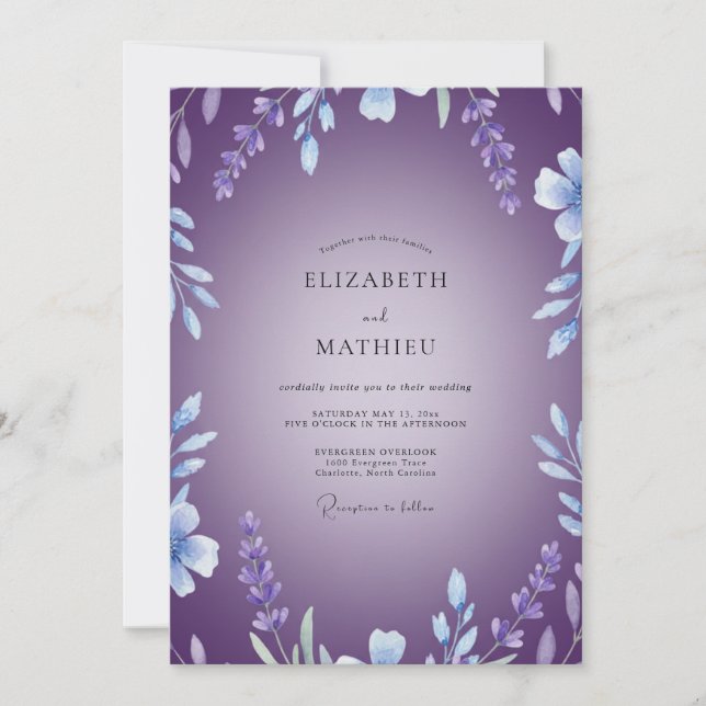 Violet Blossom Vine Wedding Invitation (Front)