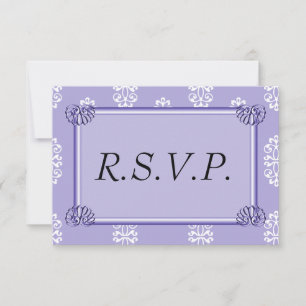 Violet Blue Damask Wedding RSVP Card