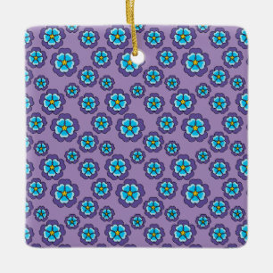 Violet Blue Flowers Pattern Ceramic Ornament