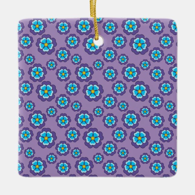 Violet Blue Flowers Pattern Ceramic Ornament (Front)