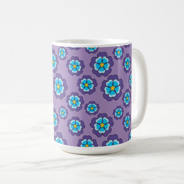 Violet Blue Flowers Pattern Coffee Mug (Front Right)