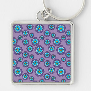 Violet Blue Flowers Pattern Key Ring