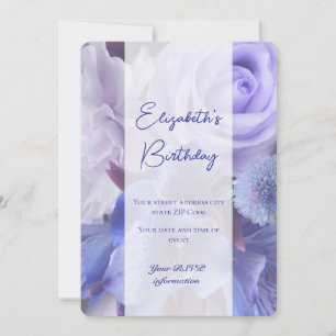 Violet Blue Rose Birthday Invitation Card