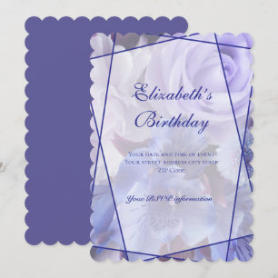 Violet Blue Rose Garden Birthday Invitation Card