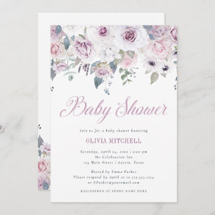 Violet Blush Floral Baby Shower Invitation