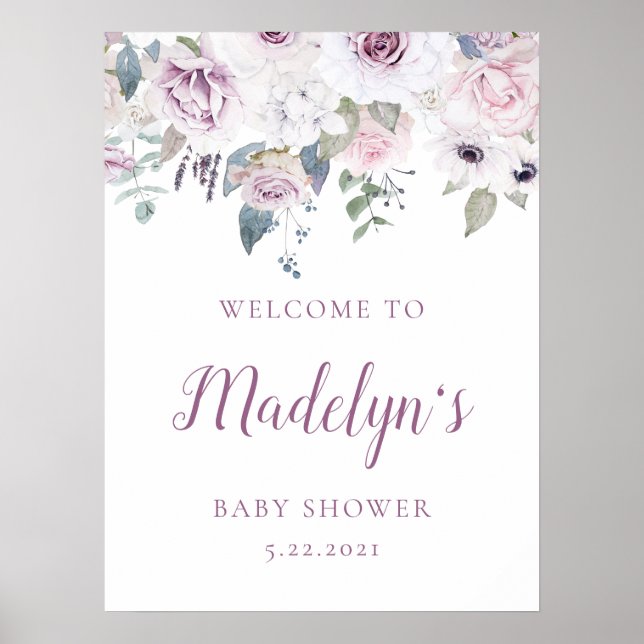 Violet Blush | Floral Baby Shower Welcome Poster (Front)
