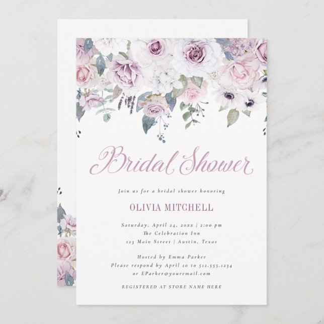 Violet Blush | Floral Bridal Shower Invitation (Front/Back)