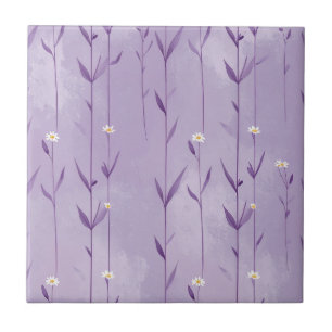 Violet Botanical Stripes on Soft Lavender Tile